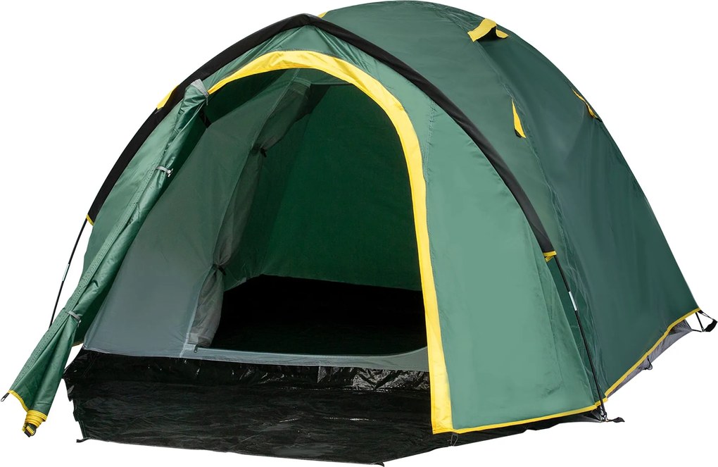 Outsunny 2 Fős 190T Kemping Sátra Csatlakozókkal, Dóm Forma, Üvegszálas Poliészter, Zöld+Sárga, 325 x 183 x 130 cm | Aosom