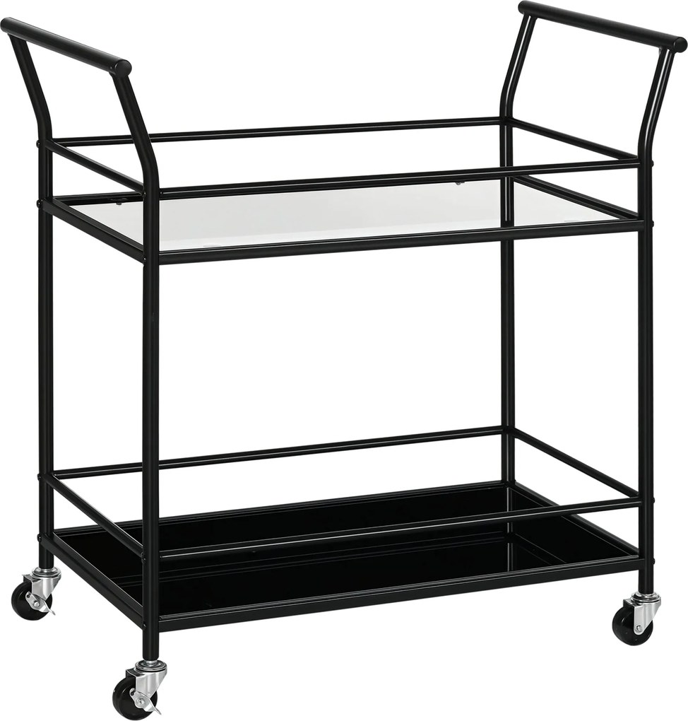 HOMCOM Konyhai Kocsi, Görgős Kocsi, Tálalókocsi 2 Polccal, Oldalsó Kocsi Kerekeken, Tároló Kocsi Konyhához, Fém, Fekete, 75 x 40 x 80 cm | Aosom