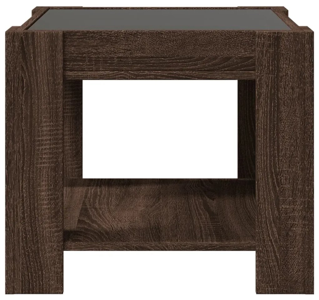 barna tölgy szerelt fa dohányzóasztal LED-del 53 x 53 x 45 cm