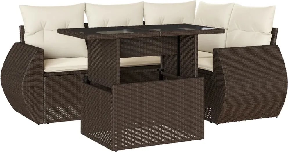 vidaXL 5 részes barna polyrattan kerti ülőgarnitúra párnával