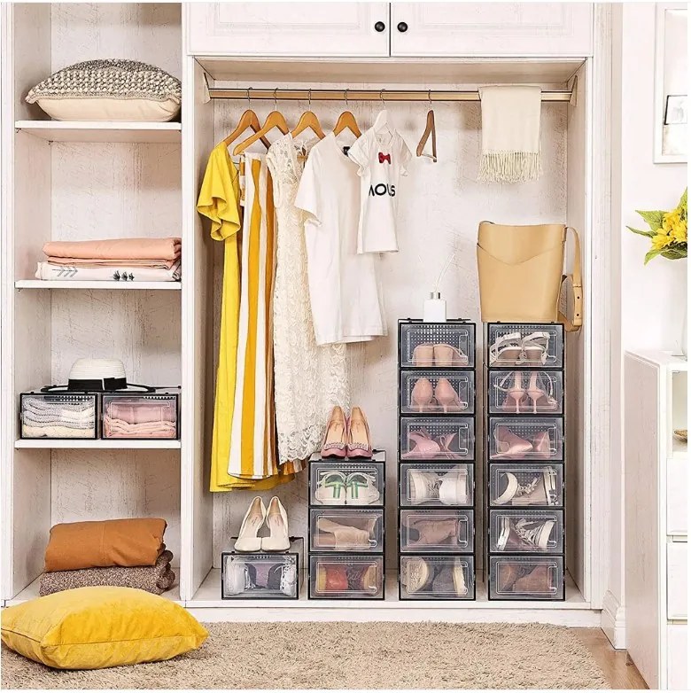 MARI cipőrendező, 18 rekesz, átlátszó/fekete SongmicsHome