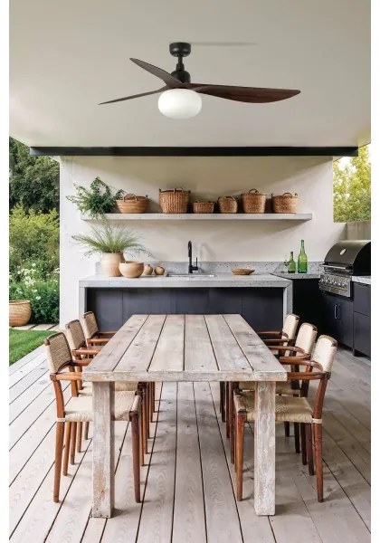 FARO 34362WT-11L - mennyezeti ventilátor OUTWOOD L 1xE27/15W, barna/fekete, átm. 150 cm, WT, IP44 + távirányító