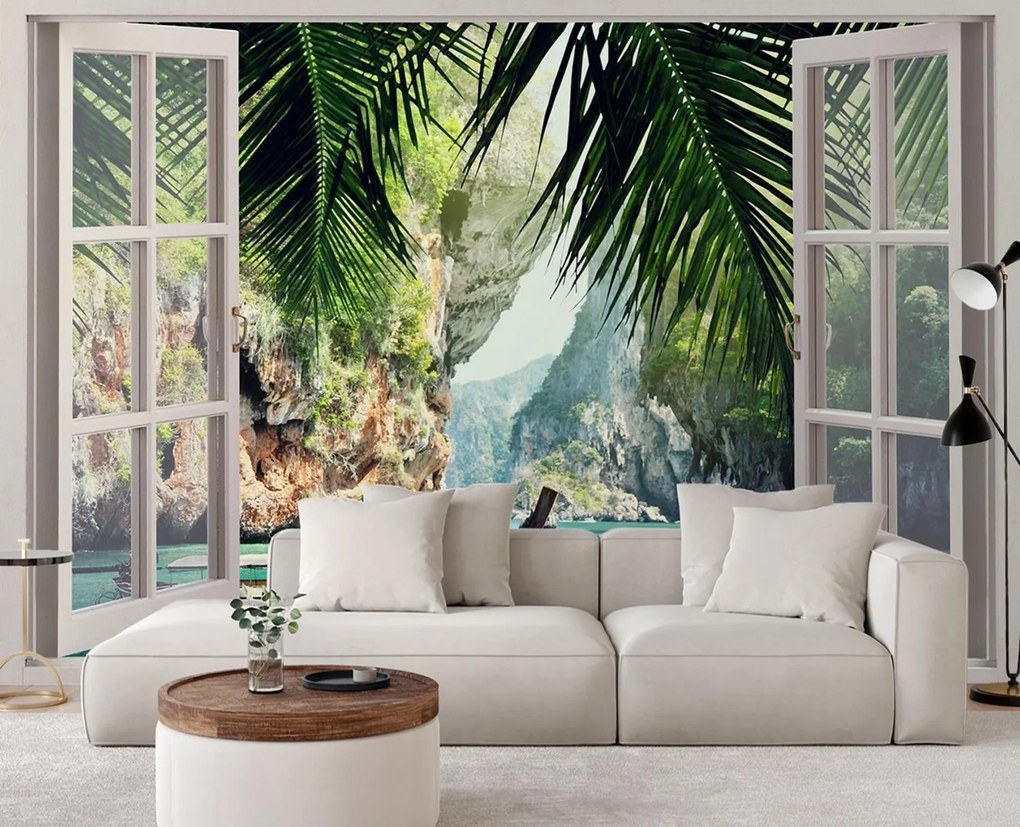 Gario Fotótapéta Ablak a paradicsomi öbölre nézo ablakkal Anyag: Vlies, Méret: 280 x 200 cm