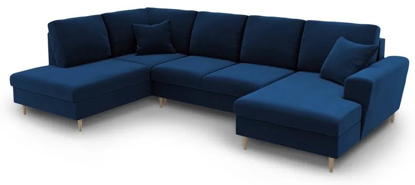 Kék bársony kinyitható tárolóhelyes sarokkanapé (bal oldali-U alakú) Kyoto – Cosmopolitan Design