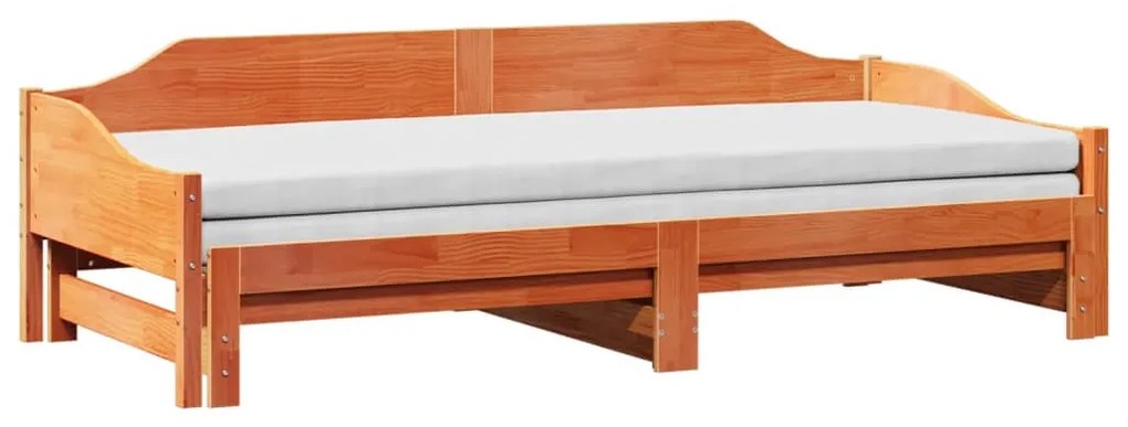 viaszbarna tömör fenyőfa kihúzható kanapéágy 90 x 200 cm