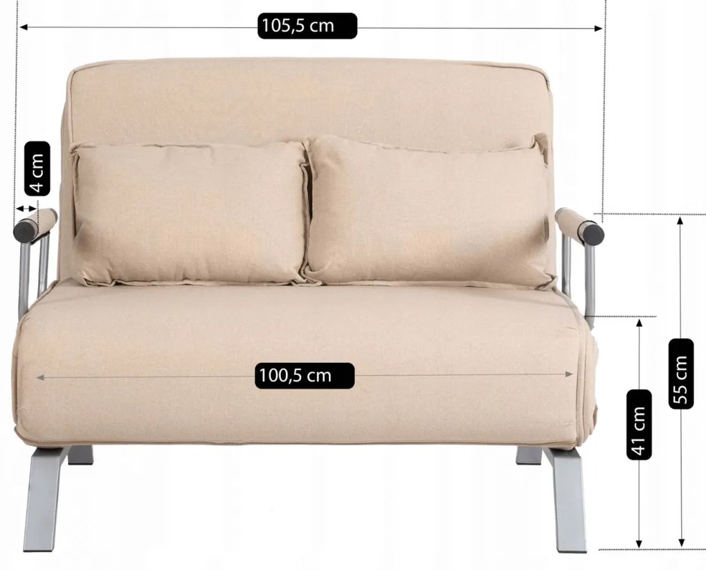 Fotel Rozkładany Dwuosobowy BART 2 Beżowy