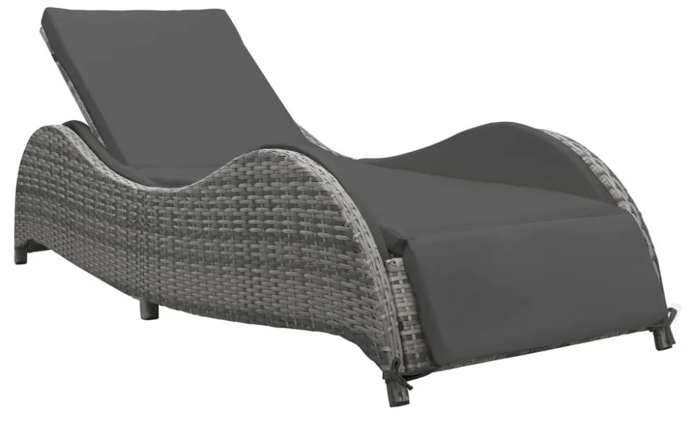 antracitszürke polyrattan napozóágy párnával