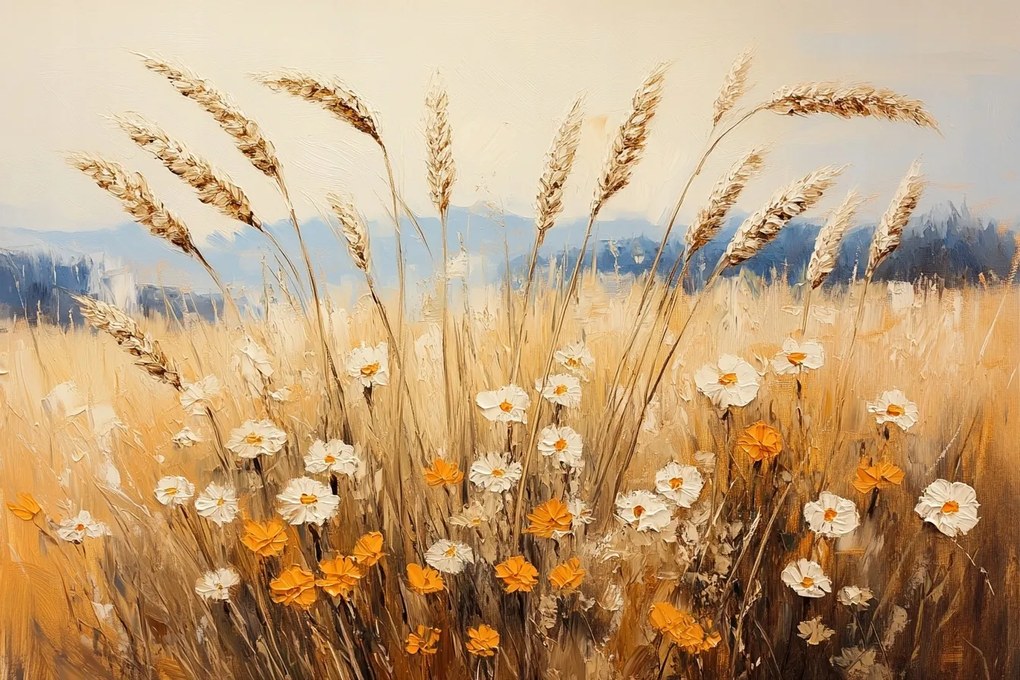 Vászonkép Canvas Tájkép Falu Mező Rét Kalász Gabona Virágok Nyár 120x80