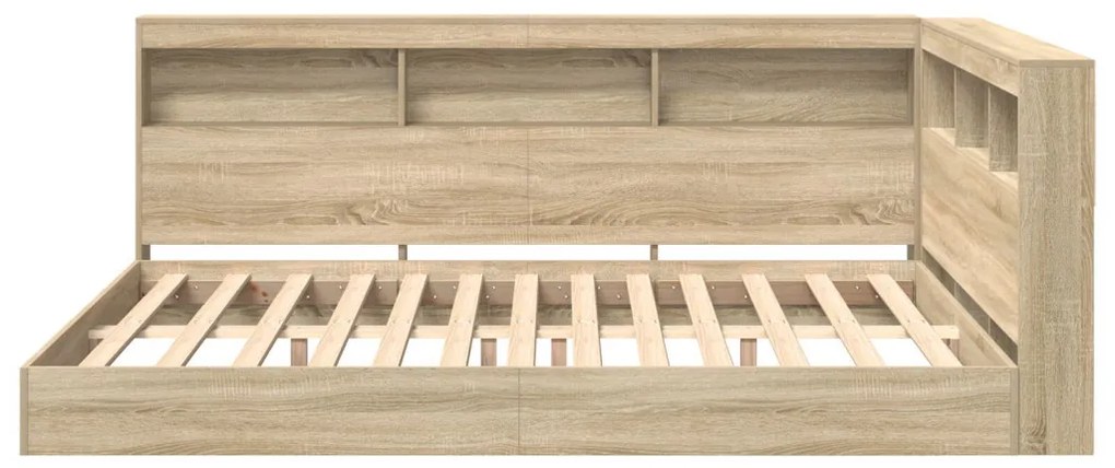 vidaXL Könyvespolcos Ágy fejtámlával sonoma tölgy 140 x 200 cm Faanyag
