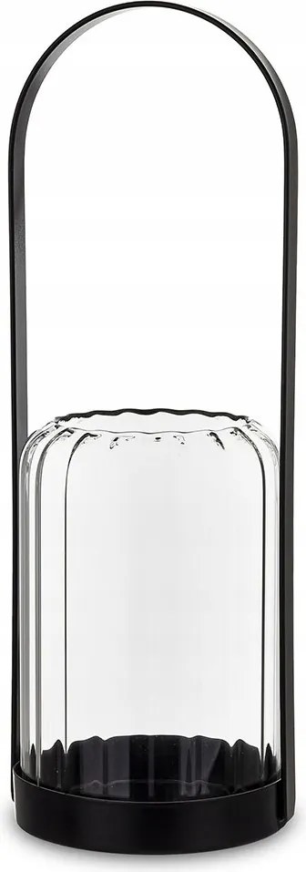 Fém Gyertyatartó Fekete Üvegbúrával 30x11cm Loft Fogantyúval