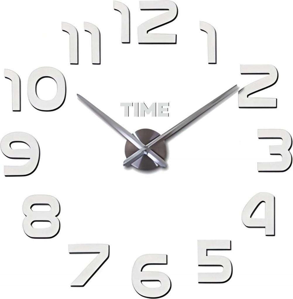 Nagy Felragasztható Falióra Modern 3D Csendes Ezüst Falra 60cm