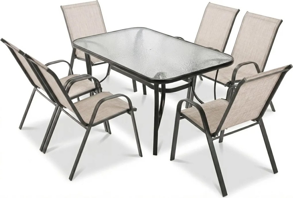 Kerti acél étkezőgarnitúra szett BISTRO - bézs/fekete vázzal