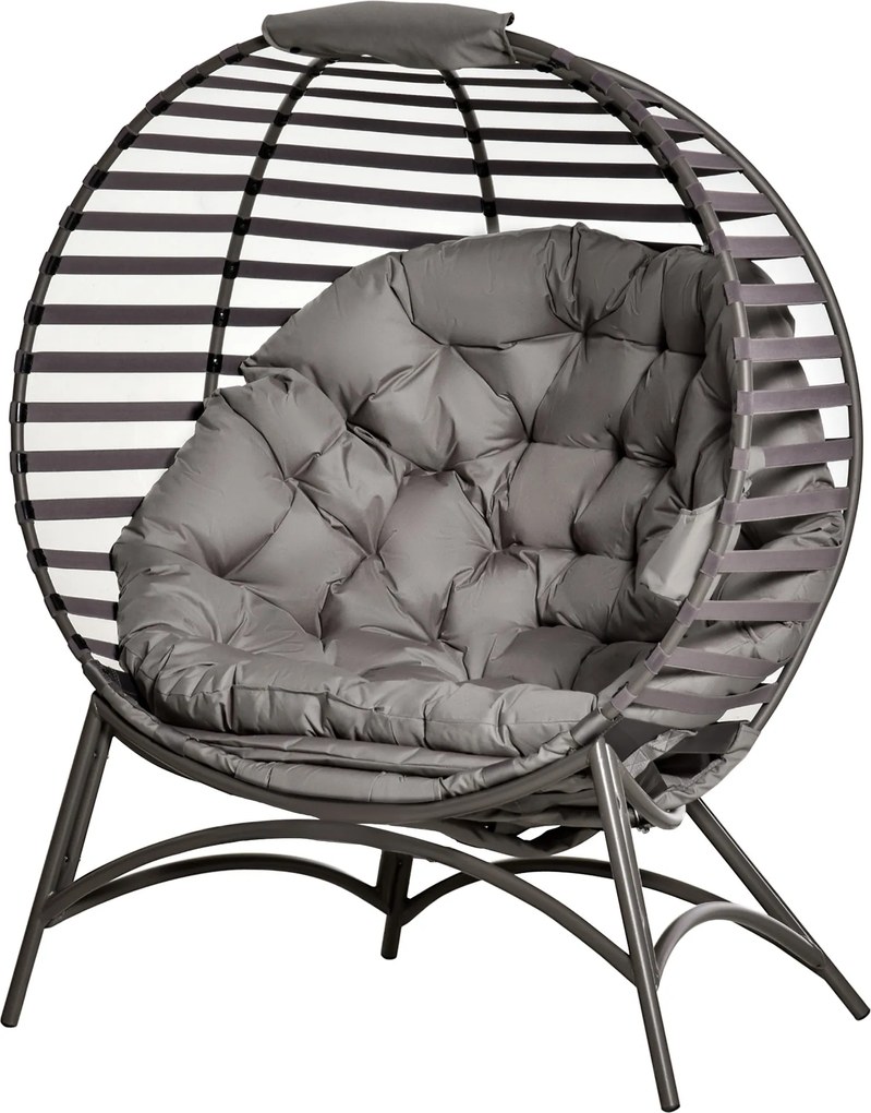 Outsunny Papasan fotel Kerti szék 2 kosaras szék párnákkal Ovális kanapé kosár Összecsukható erkély terasz kültéri/beltéri Homok acél 118 x 75 x 139 c