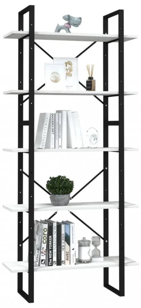 ötszintes fehér fenyőfa könyvszekrény 80 x 30 x 175 cm
