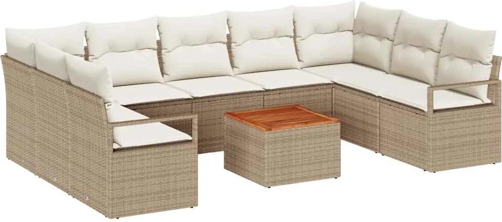 vidaXL Kerti Kanapé Szett párnával 10 pcs Bézs polirattan