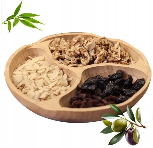 Patera Háromrészes 25CM-ES Osztott Bambusz Tálca Előételekhez Chips Gyümölcs