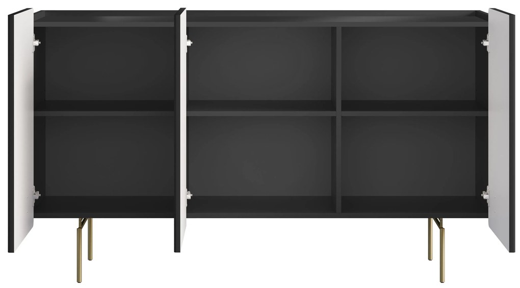 Malmi komód 150 cm háromajtós - matt fekete / arany lábak