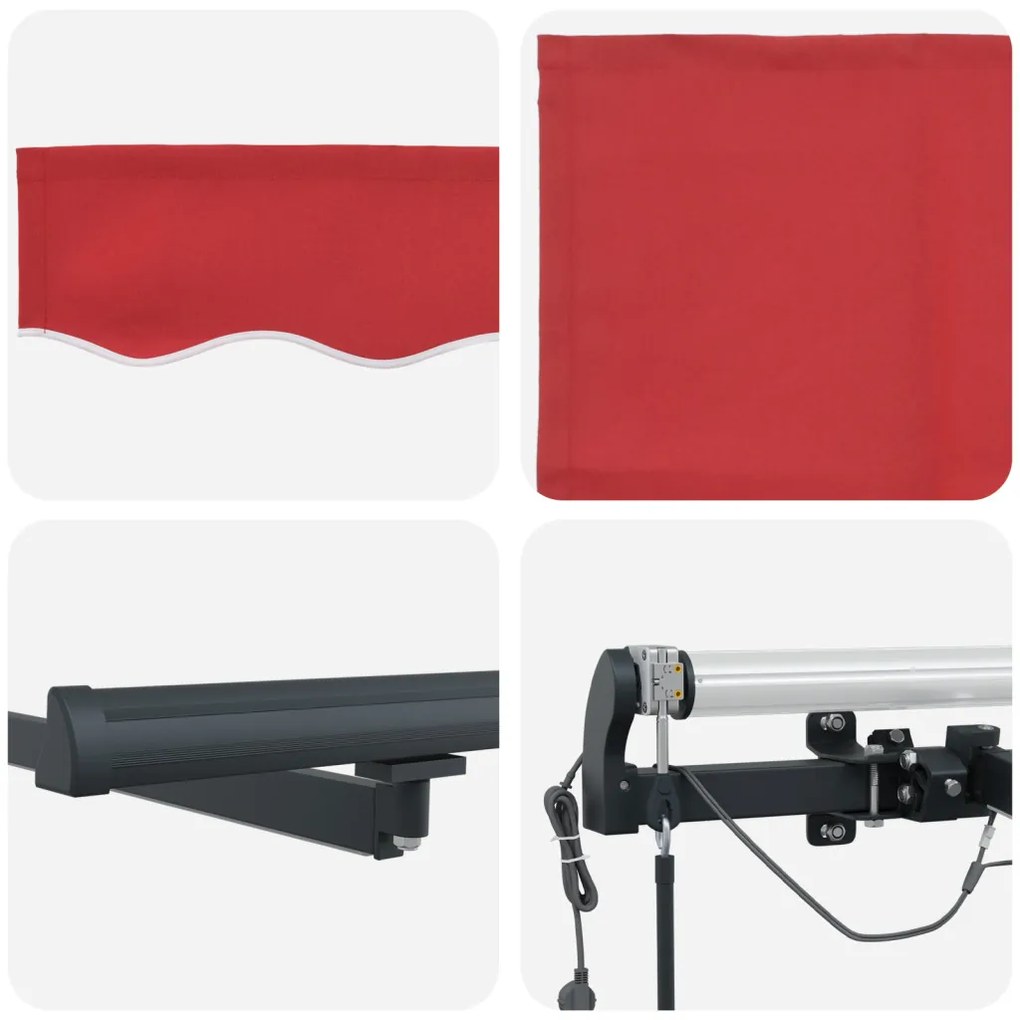 Automatikus Behúzható Napellenző LED-del Piros 600x300 cm