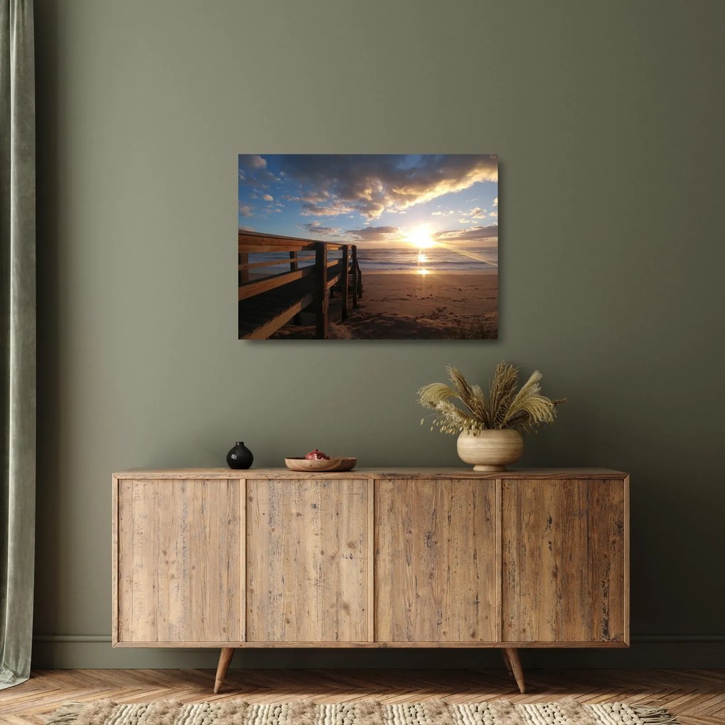 A móló, a strand és a tenger képe (üvegen) (70x50 cm)