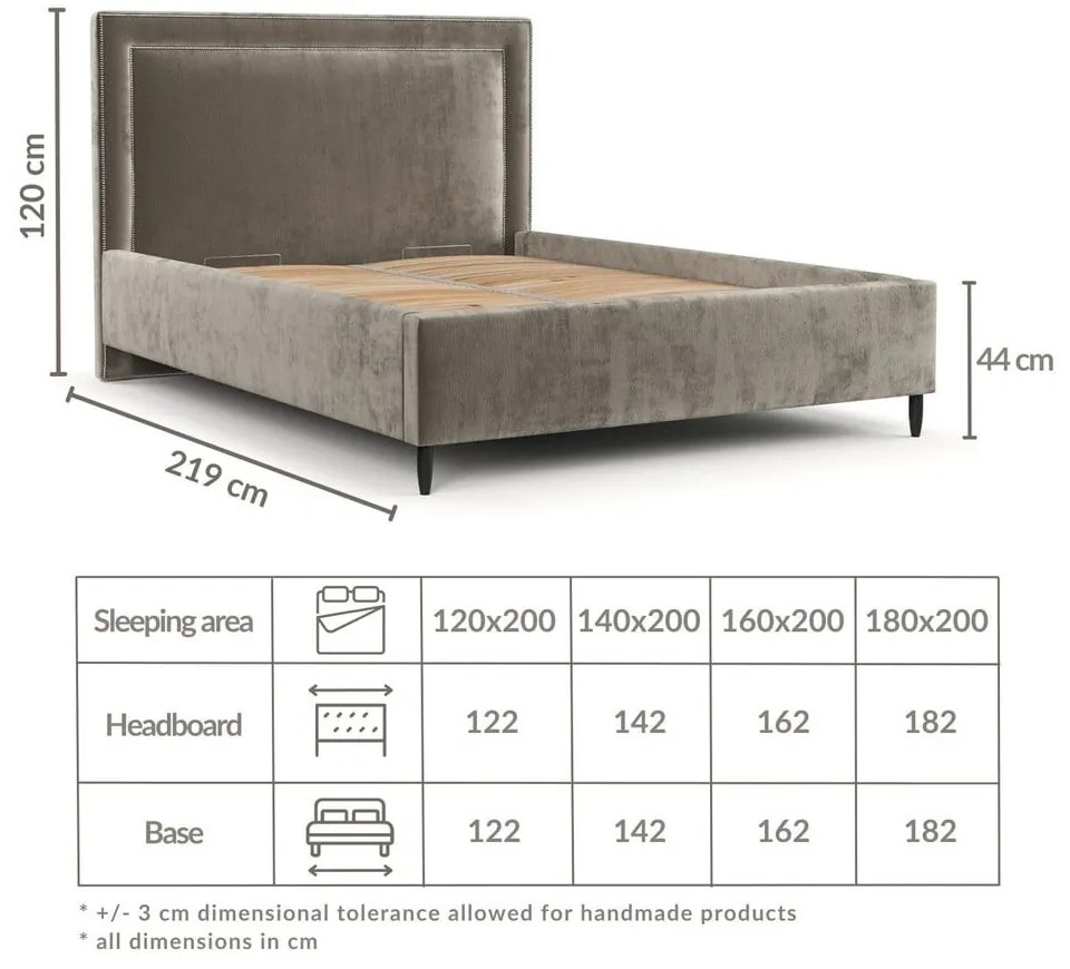 Bézs kárpitozott ágyneműtartós franciaágy ágyráccsal 140x200 cm Baleine – Maison de Rêve