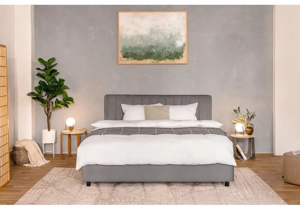 Szürke kárpitozott franciaágy tárolóhelyiséggel, matraccal/ráccsal 180x200 cm Myra Slim Line - Bonami Selection