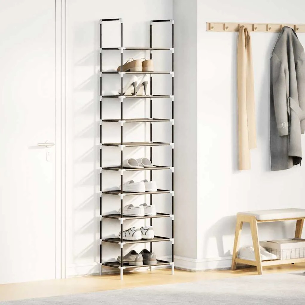 fekete nem szőtt szövetből cipőállvány 10 szintes 44x28x180 cm