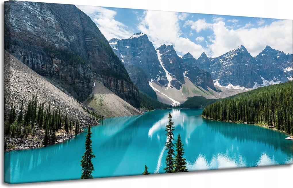 Vászonkép Természet Hegyek Erdő Kék víz 120x60 cm