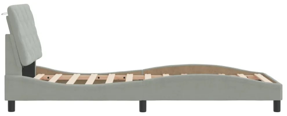 világosszürke bársony ágykeret LED-ekkel matrac nélkül 90 x 200 cm