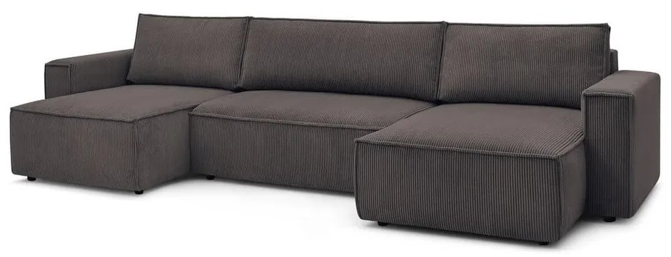 Szürkésbarna kordbársony kinyitható (U alakú) sarokkanapé Nihad – Bobochic Paris
