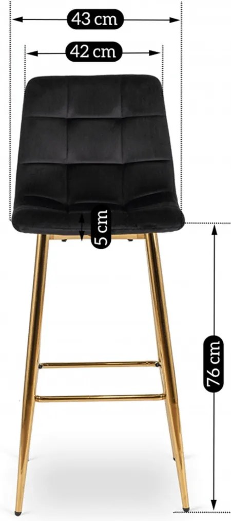 Fekete Bársony Bárszék Aranyszínű Lábbal. ARIEL
