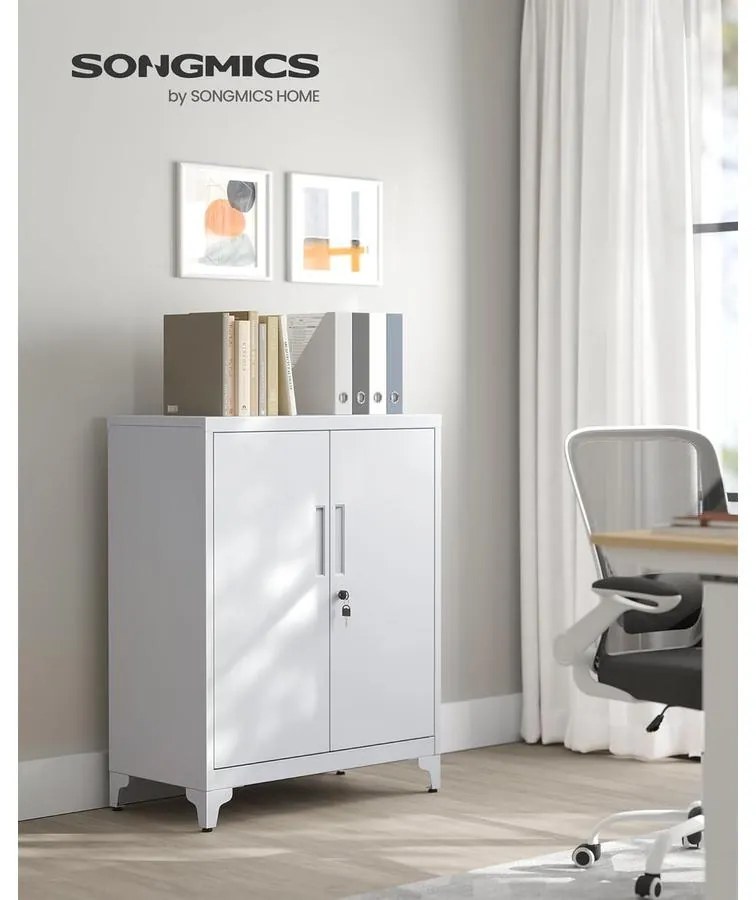 SONGMICS irattartó szekrény, zárható multifunkciós tárolószekrény,matt szürke