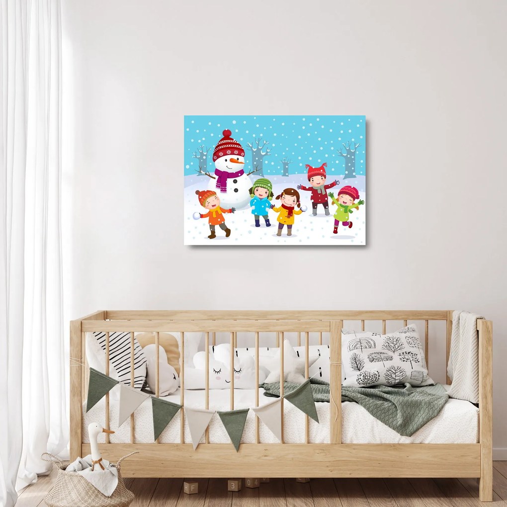 Kép - Téli gyerekes mulatságok (üvegen) (70x50 cm)