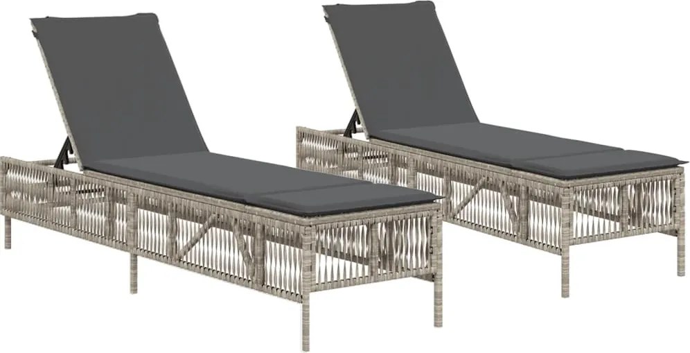 vidaXL 2 db világosszürke polyrattan napozóágy párnával