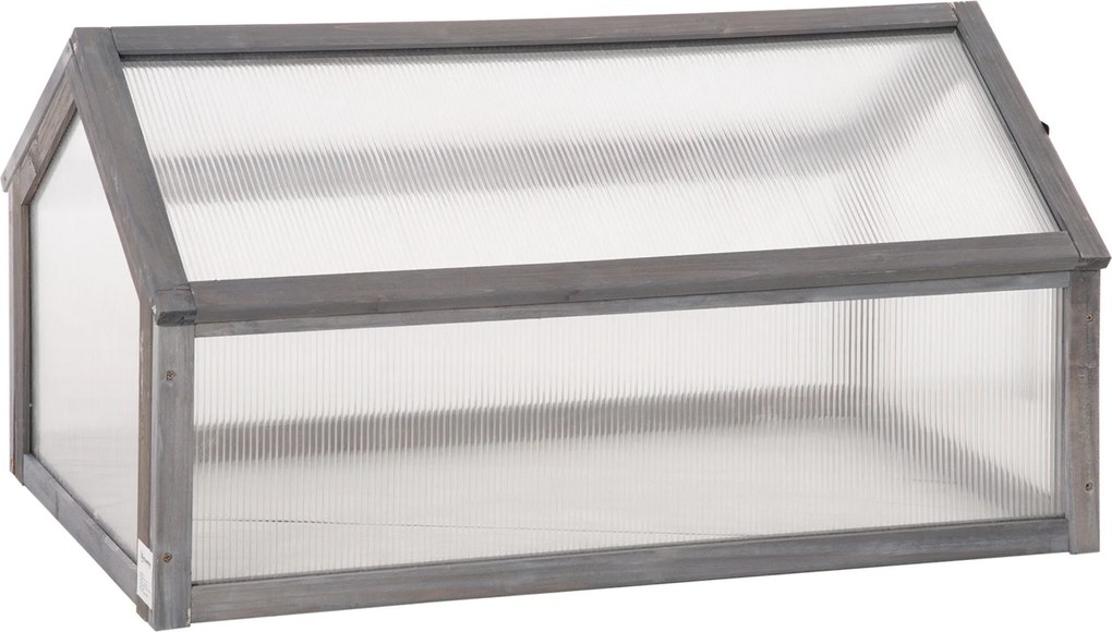 Outsunny Fa Mini Üvegház 90 x 52 x 49,5 cm, Fedett Üvegház, Fényáteresztő Hidegkeret, Télálló Emelt Zöldségágyás Kerthez, Erkélyhez, Szürke | Aosom