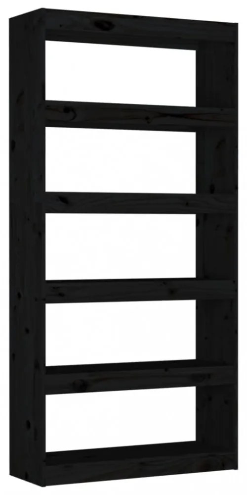 fekete tömör fenyőfa könyvszekrény/térelválasztó 80x30x167,4 cm