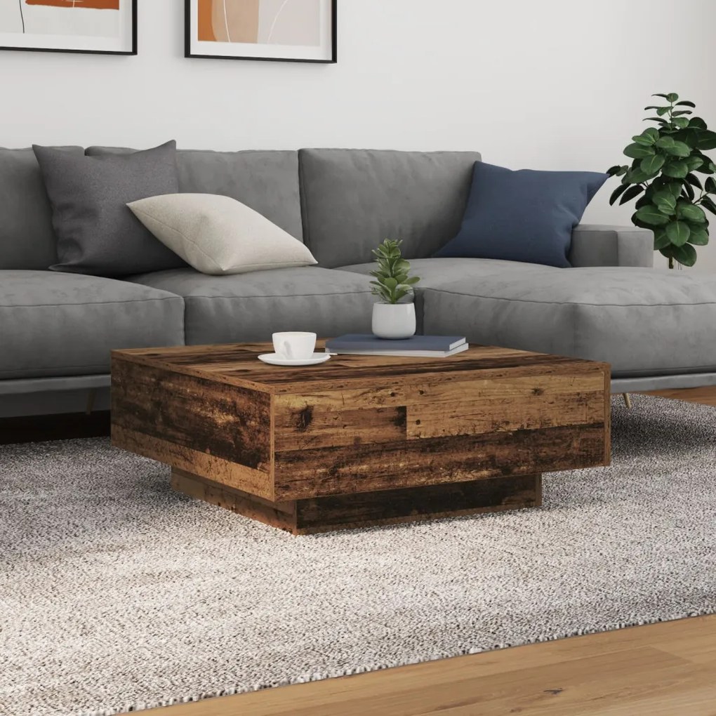 Kávézóasztal LED világítással Régi fa 80x80x31 cm