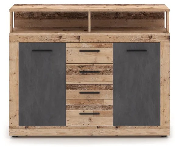 Komód 2 ajtóval és 4 fiókkal Old Style Light / Matera színkombinációban – LUNA MIDI B