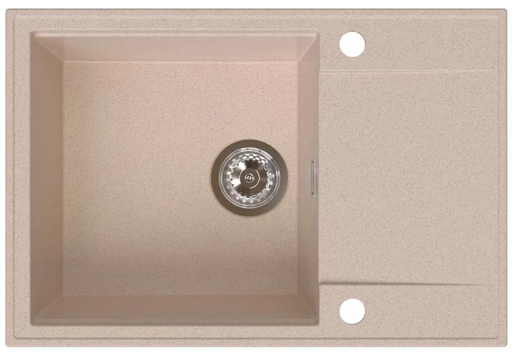 SINK Quality Quality Sink55 gránit mosogató, 680x460x215 mm + króm szifon, bézs, SKQ-SINK.P.1KDO.X