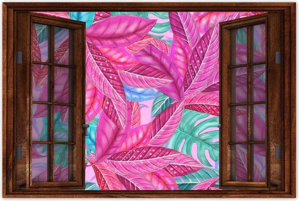 Poszterek 90x60 Rózsaszín fújt levelek