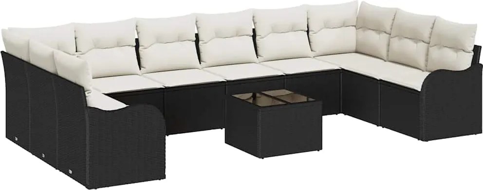 vidaXL Kerti Kanapé Szett Fekete polirattan