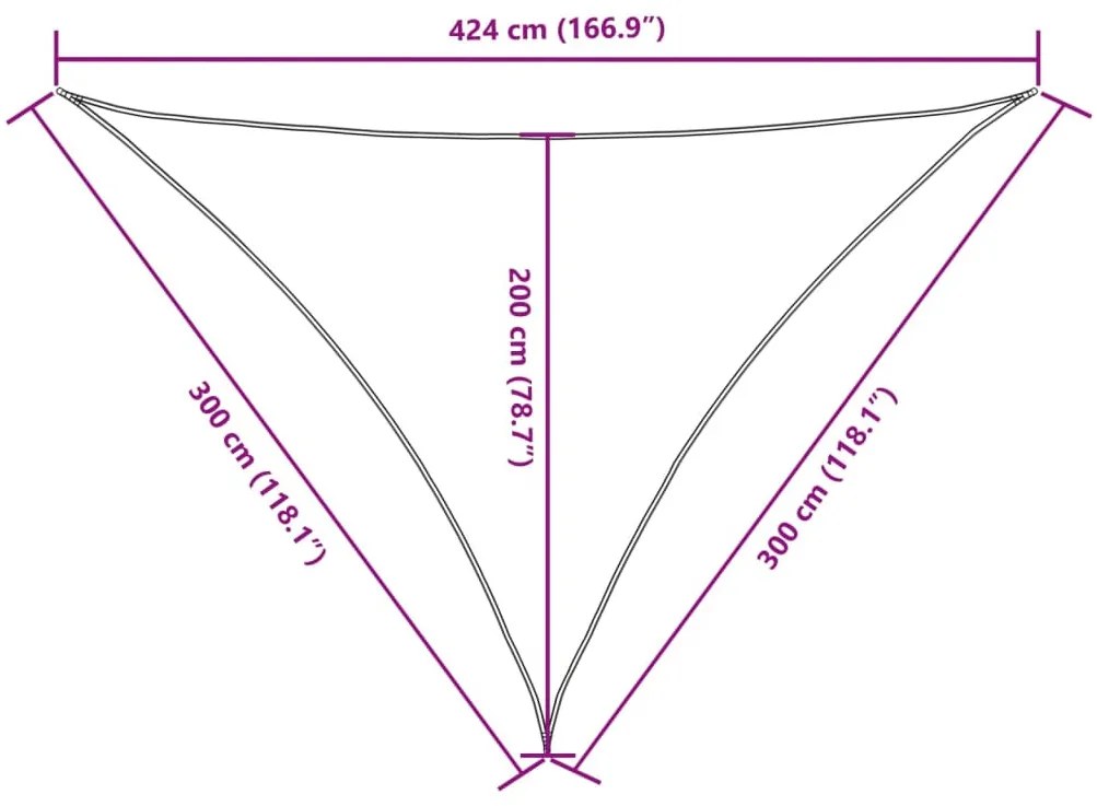 tópszínű háromszög alakú oxford-szövet napvitorla 3x3x4,24 m
