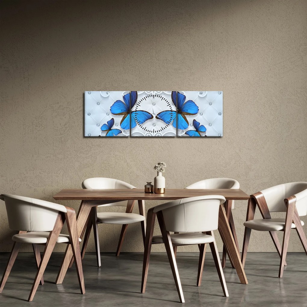 Kép - kék pillangók (órával) (90x30 cm)