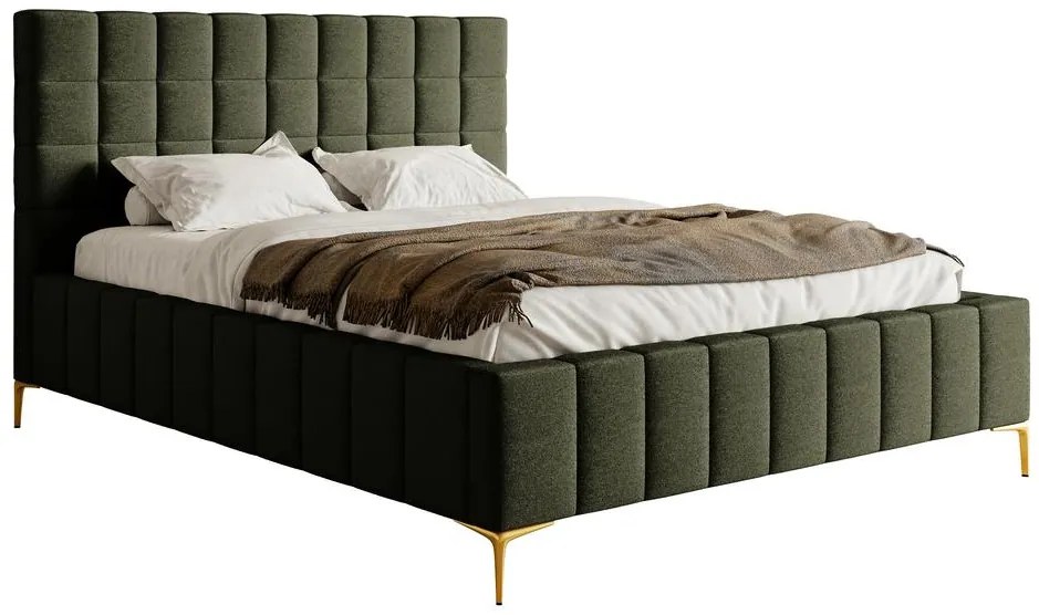 Franciaágy 180 cm Sheldona 180 (ágyráccsal) (tárolóhellyel) (oliva + arany). 1099756