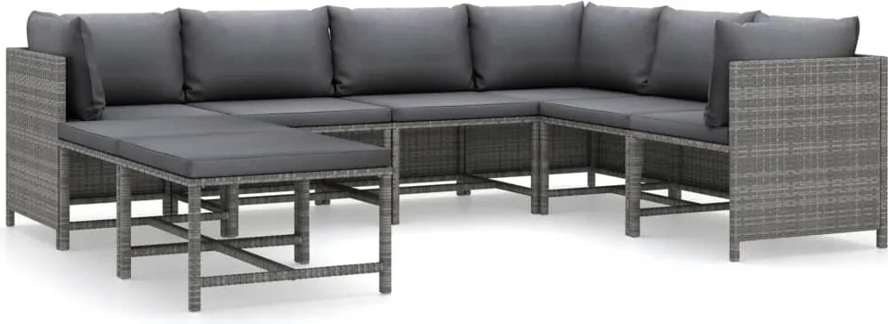 vidaXL 8 részes szürke polyrattan kerti ülőgarnitúra párnákkal