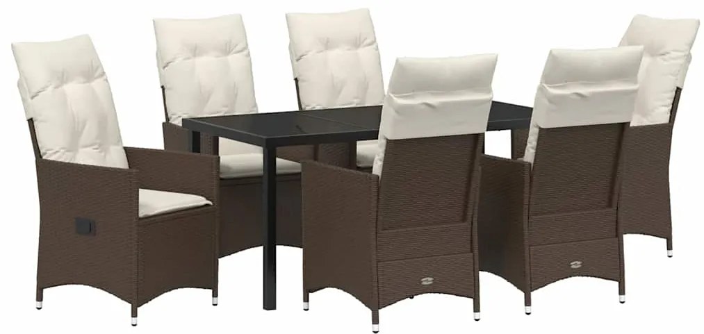 vidaXL Kert étkező szett párnával 7 pcs Barna polirattan