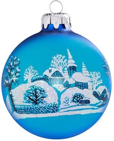 Jeges falu TR matt kék 10cm - Karácsonyfadísz