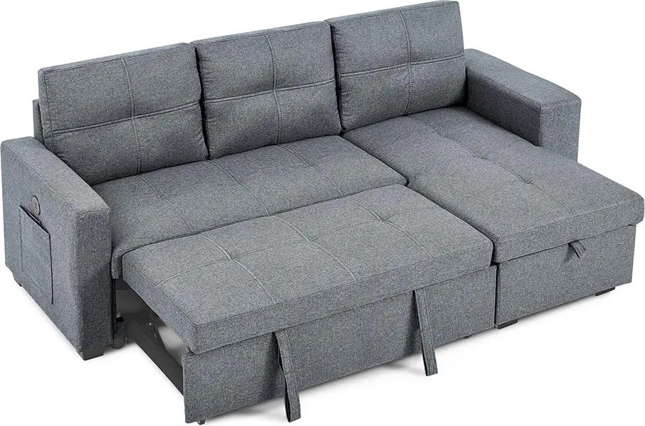 Catini PORTIVA univerzális sarokkanapé tárolóval és USB-csatlakozóval, szürke