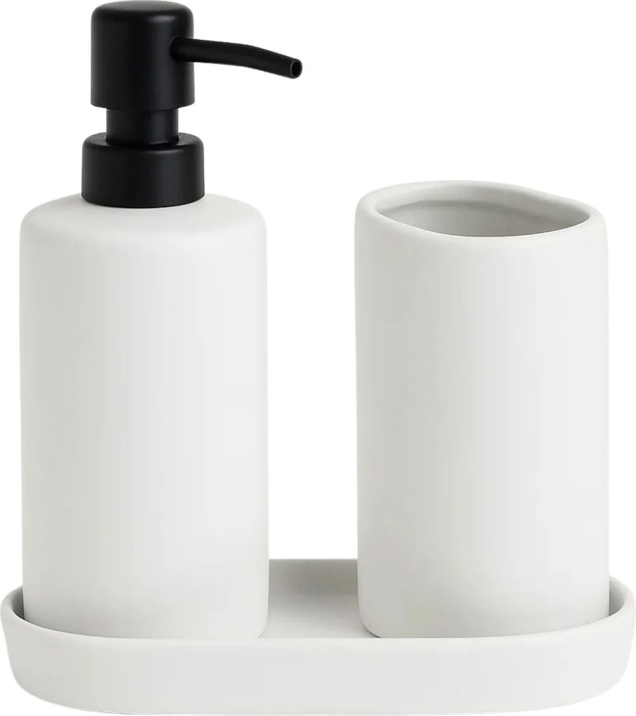 Fürdőszoba Szett Kerámia Adagoló Bögre Tálca 14 X 11 X 17 CM Fehér