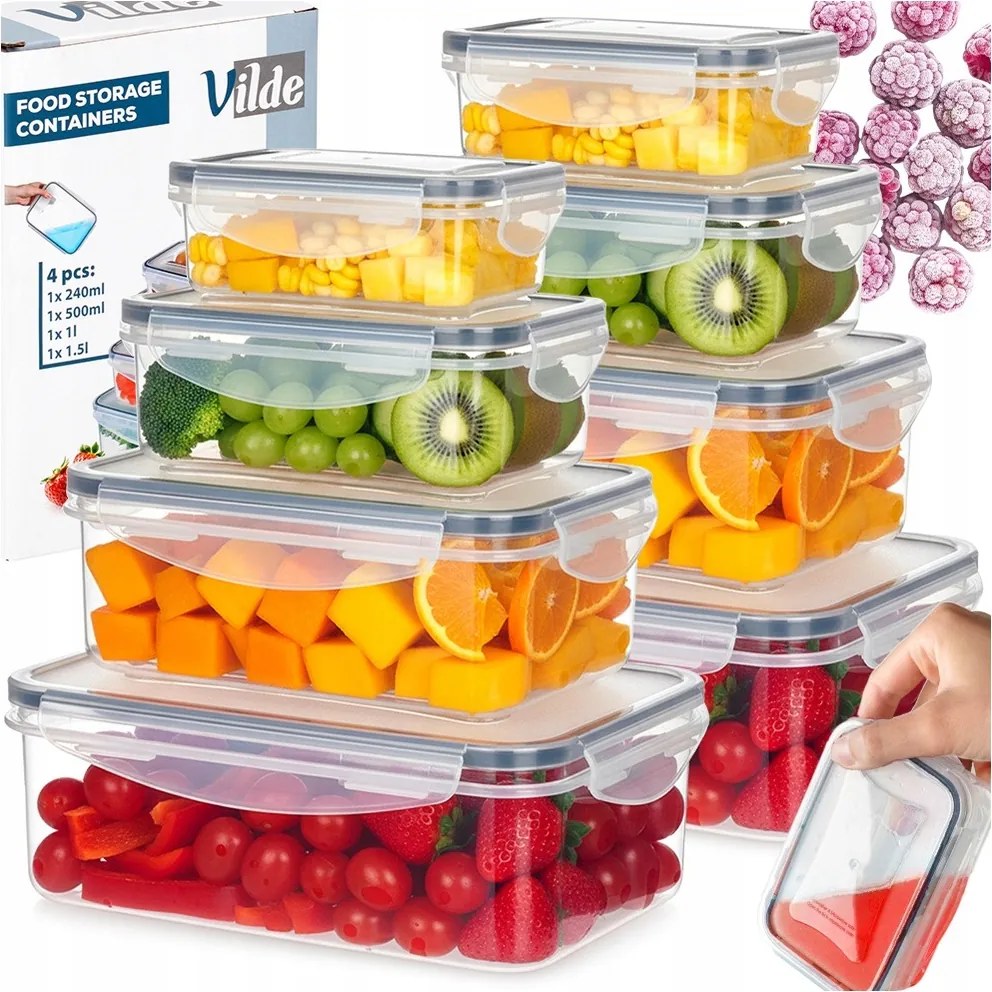 8x Konyhai légmentesen záródó ételtároló dobozok tömítéssel tároló szett