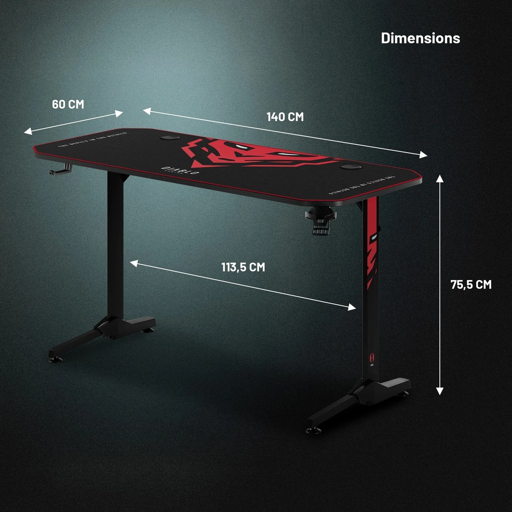 Gamer asztal 140 cm fekete: Diablo X-Mate 1400